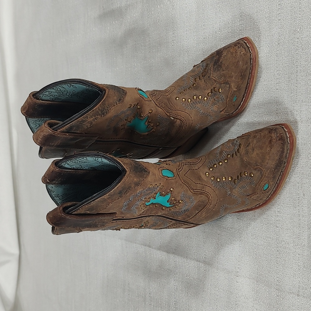 Smoky Mountain Boot Laser Cut Turquoise Brown Blue Cowgirl Rodeo Girls Size 8.5D